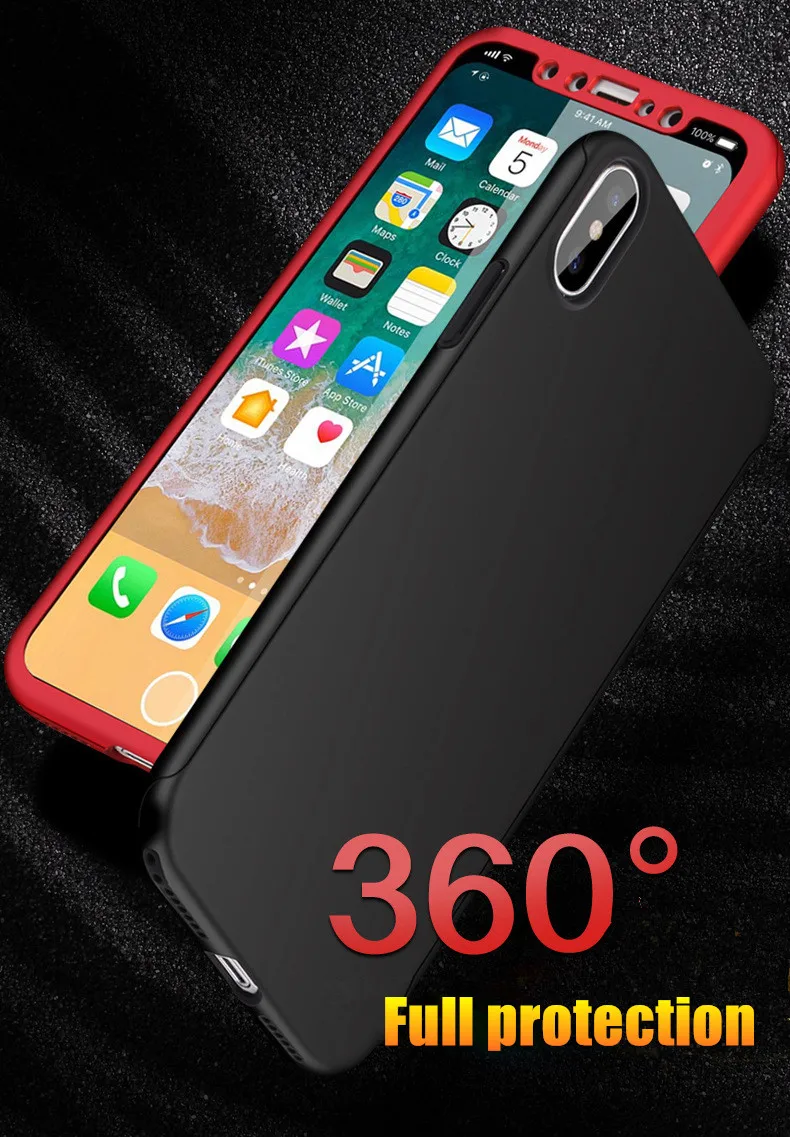 360 градусов полное покрытие чехол для iPhone X 6 7 8 plus Жесткий ПК матовый iphone 5S 6S Plus