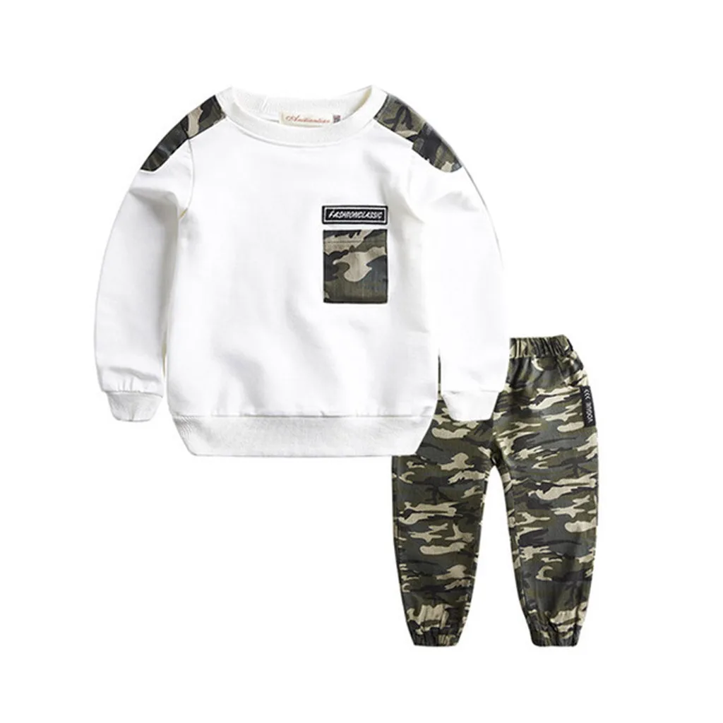 Teen Kids Newborn Baby Boy Clothes Letter Tracksuit Camouflage Tops Pants 2PCS Outfits Set roupa infantil ropa niña | Детская одежда и