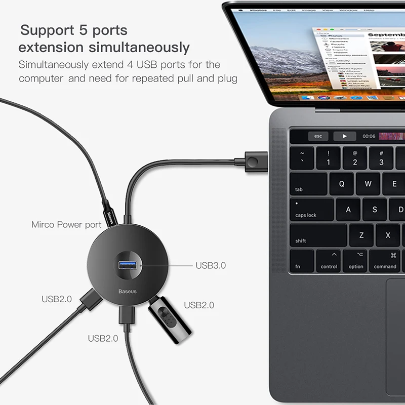 Baseus USB 3 0 4 портовый usb концентратор 5 Гбит/с адаптер Type C компьютер ПК для Macbook