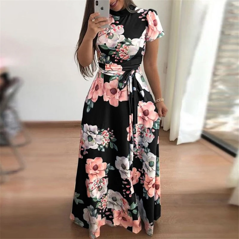ELSVIOS Летнее Длинное Платье туника цветочный принт Макси платье женское богемное