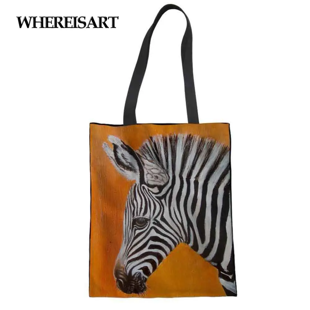 WHEREISART картина с изображением зебры женская многоразовая Хлопковая сумка для
