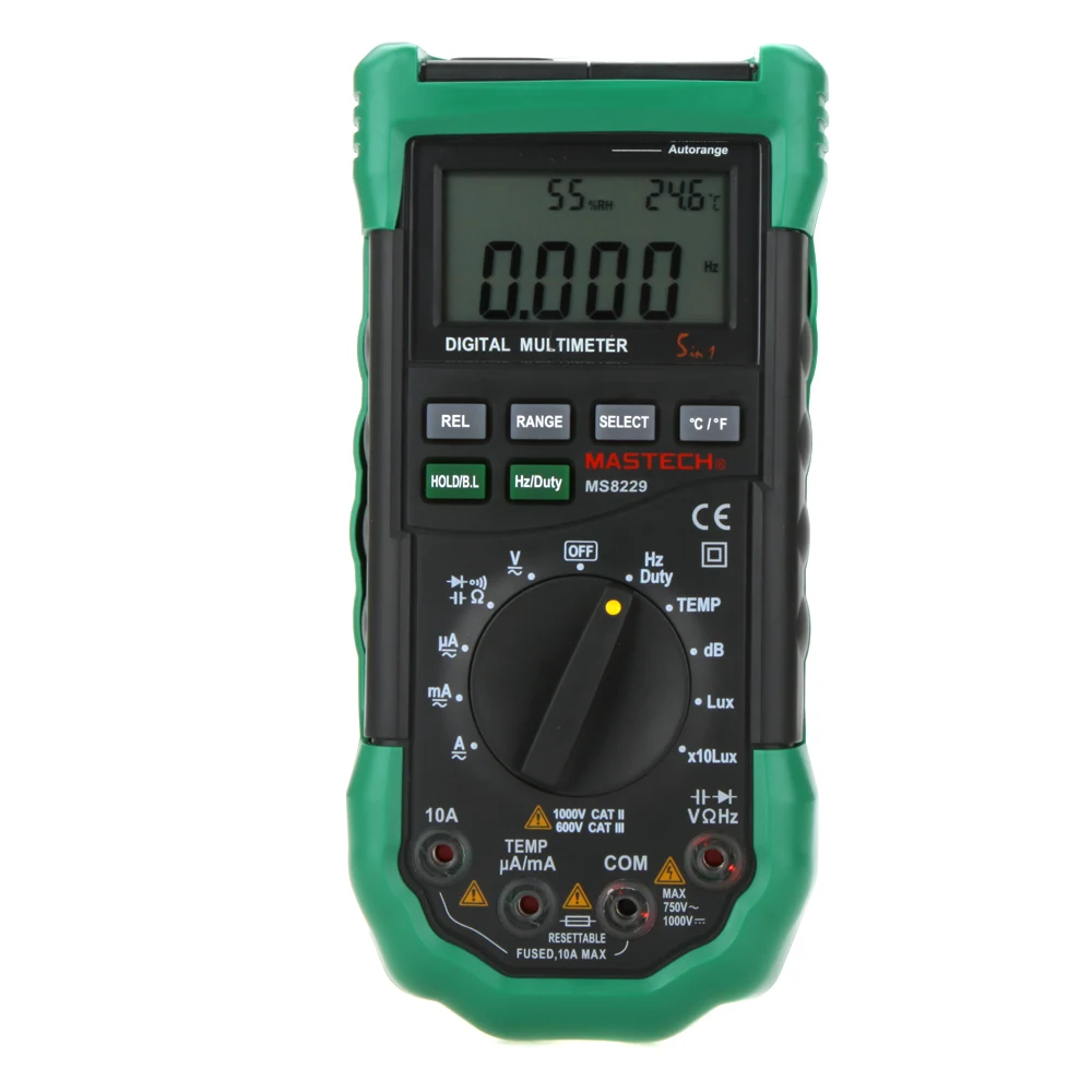 MASTECH MS8229 Цифровой мультиметр 5 в 1 Шум освещения Температура влажность тестер Диагностический Инструмент Авто Диапазон ЖК-дисплей Подсветка