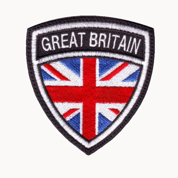 

Embroidery Great Britain Fabric Patches Made by Twill with Merrow Border Iron On Backing Make as Design MOQ50pcs Free Shipping