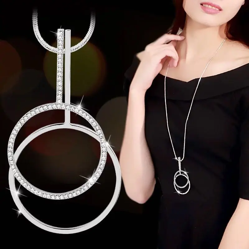 Модное Длинное Ожерелье для женщин 2018 геометрическое ювелирное изделие круглый