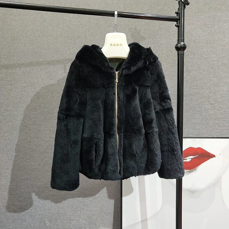 OFTBUY пальто с натуральным мехом, зимняя куртка для женщин, полностью натуральный мех кролика Рекс, капюшон, уличная верхняя одежда, повседневная Толстая теплая Модная одежда