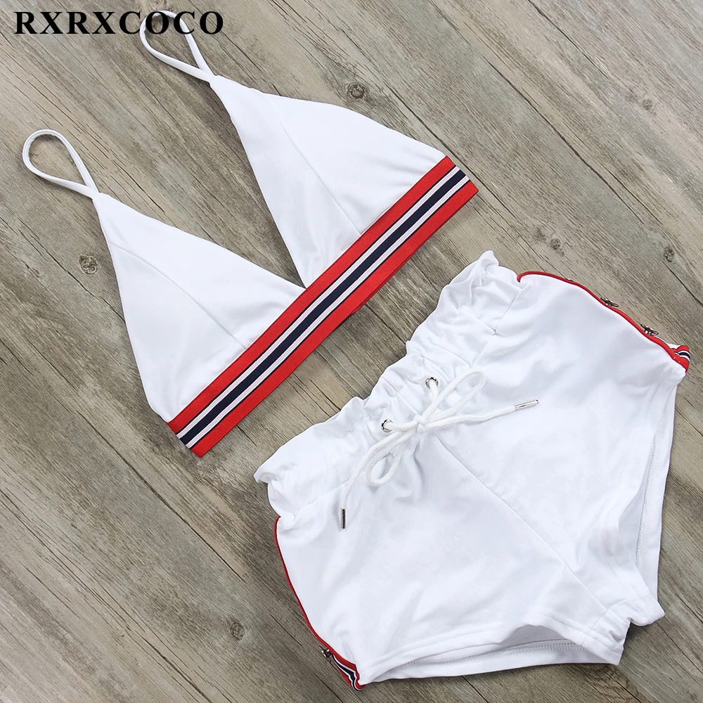 RXRXCOCO, купальник с высокой талией, новинка, сексуальный спортивный бикини, женский купальник, купальный костюм с пуш-ап, пляжная одежда, комплект бикини, бразильский