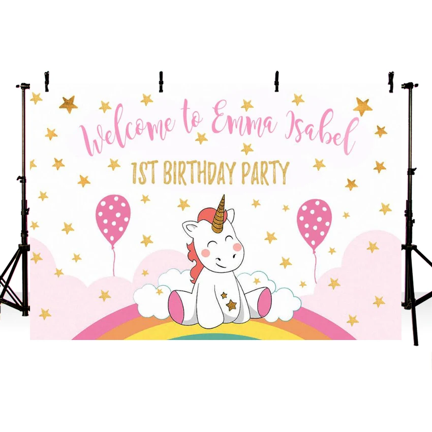 

Photo Background Cute Unicorn Birthday Party Balloons Customize Backdrop Fantasy Props for Newborn Photocall Vinyl Ployster