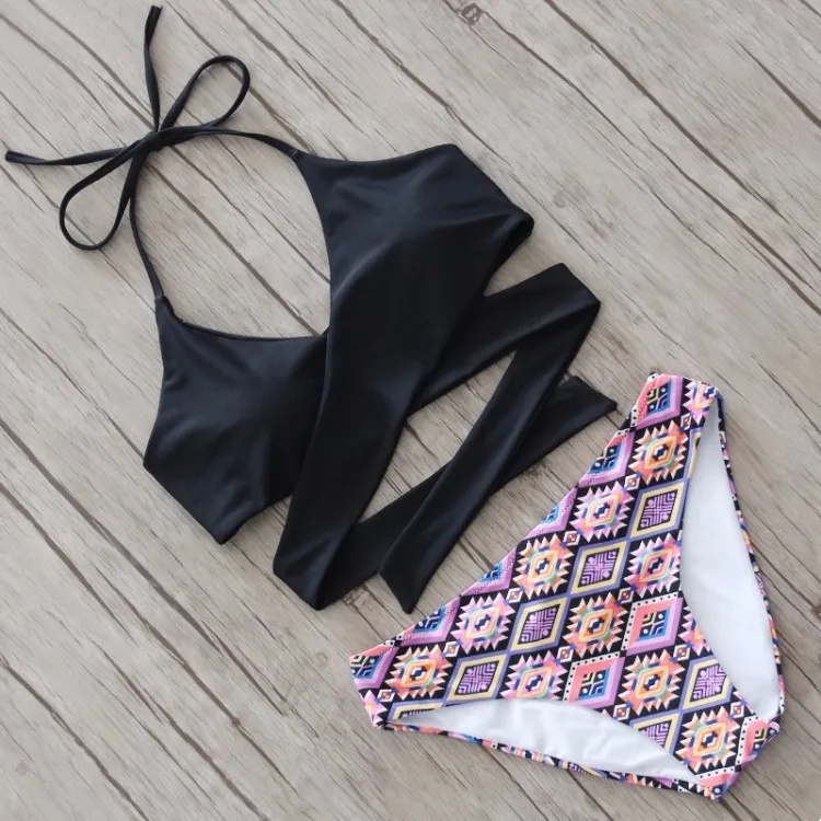 Бандажные бикини 2019 сексуальный купальник с принтом Одноцветный вырезами