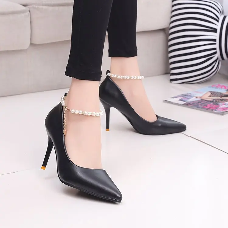 White Women Wedding Shoes Crystal Preal Ankle Strap Bridal Shoes Woman Dress Shoes Seay Pumps Sweet Party Shoes