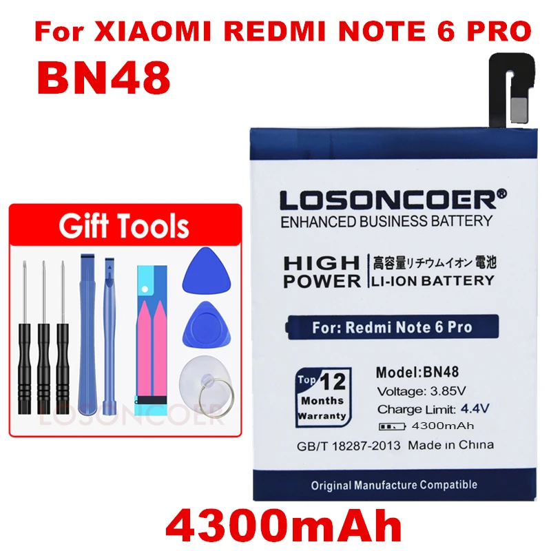 LOSONCOER 4300 mAh BN48 запасная батарея для XiaoMi BN48 Redmi Note 6 Pro батареи+ номер отслеживания