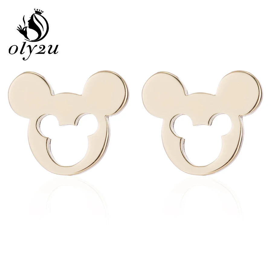 Gold Earrings Oly2u милые серьги-гвоздики с Микки Маусом для женщин, серьги-гвоздики из нержавеющей стали с мышкой, модные ювелирные изделия, серьги с маленькими животными - Окраска металла: Gold Earrings