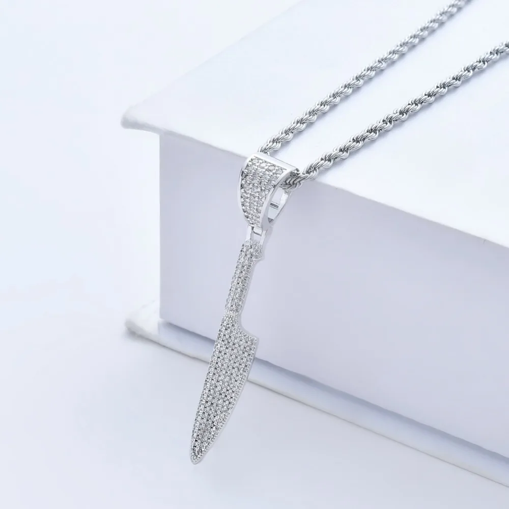Bling bling нож кулон латунь микро проложить с камнями CZ ожерелье ювелирные изделия ICED OUT CN083