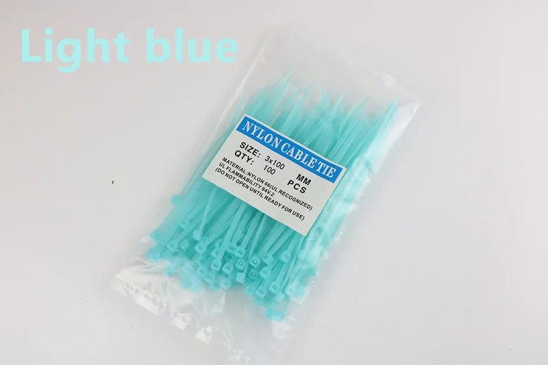 Light blue 100 шт 3*100 мм самоблокирующиеся пластиковые нейлоновые кабельные стяжки, кабельные стяжки на молнии, петли для проводов, аккуратные Ленточные цветные - Цвет: Light blue