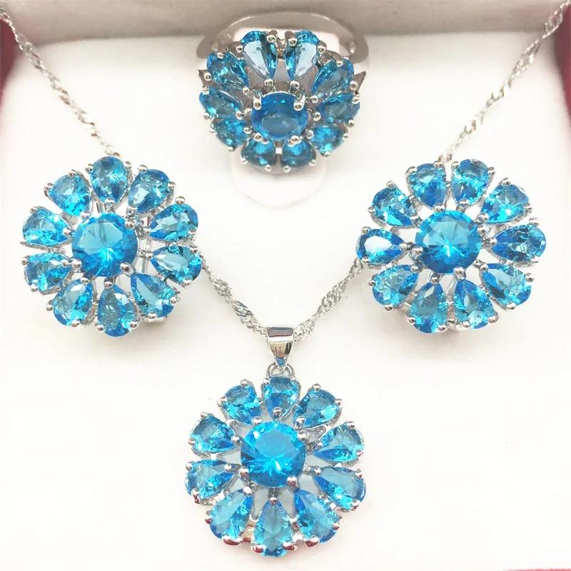 Женский комплект украшений из серебра 925 пробы сережки в форме цветка кулон