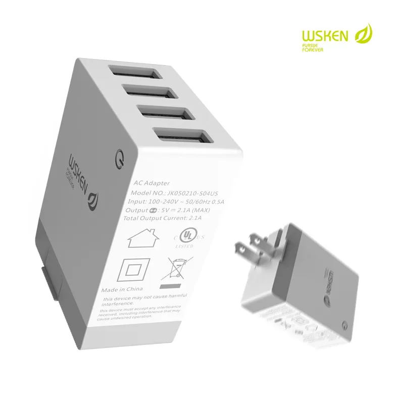 WSKEN 4 порта Смарт USB настенное зарядное устройство 5 В 2.1A зарядное устройство для путешествий зарядный адаптер для смартфона и ПК планшет универсальный ЕС США Великобритания разъем - Тип штекера: US Plug