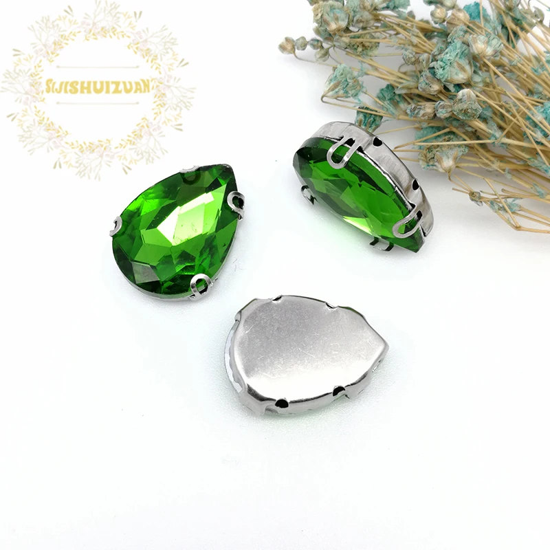 Изумрудная Капля воды shapeCrystal стеклянные пришивные стразы с когтями аппликация