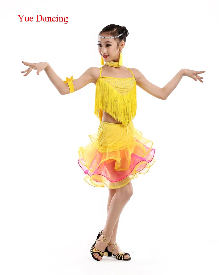 Новинка 2016 года костюм для латинских танцев с бахромой и блестками платья