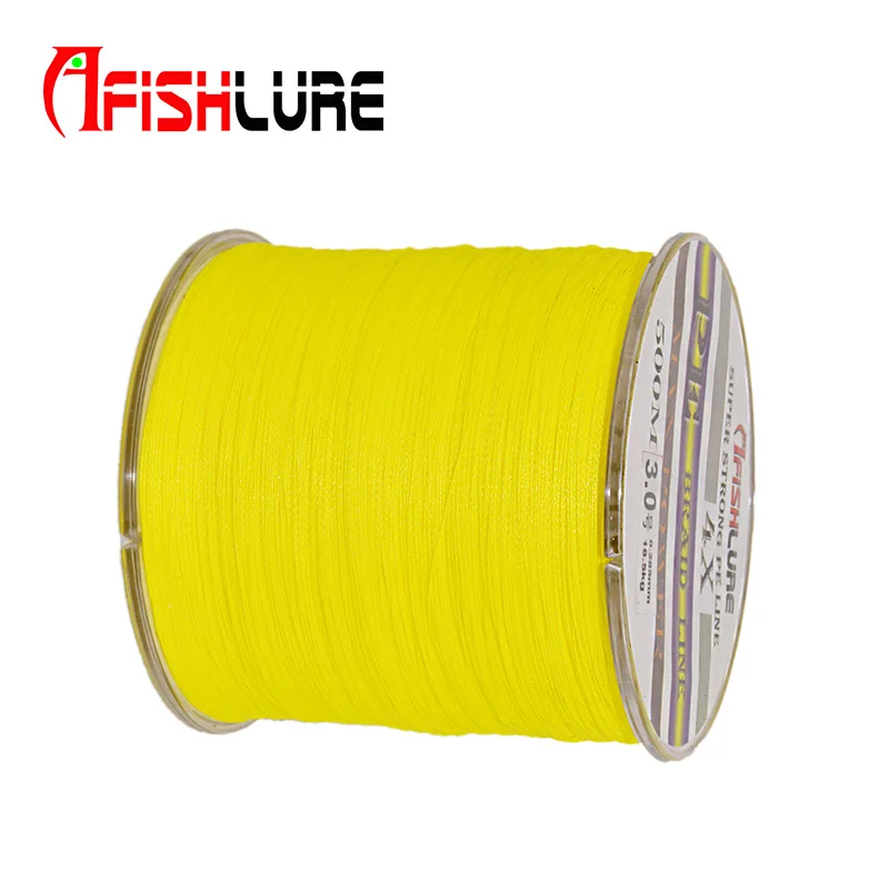 Высокое качество 500 м зеленый/желтый/серый/красный PE плетеная леска 4 нити Afshlure