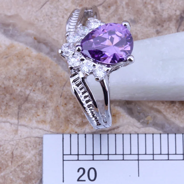 Кольцо с фиолетовым фианитом и серебряным покрытием размеры 9 D613|ring size|ring size 9women