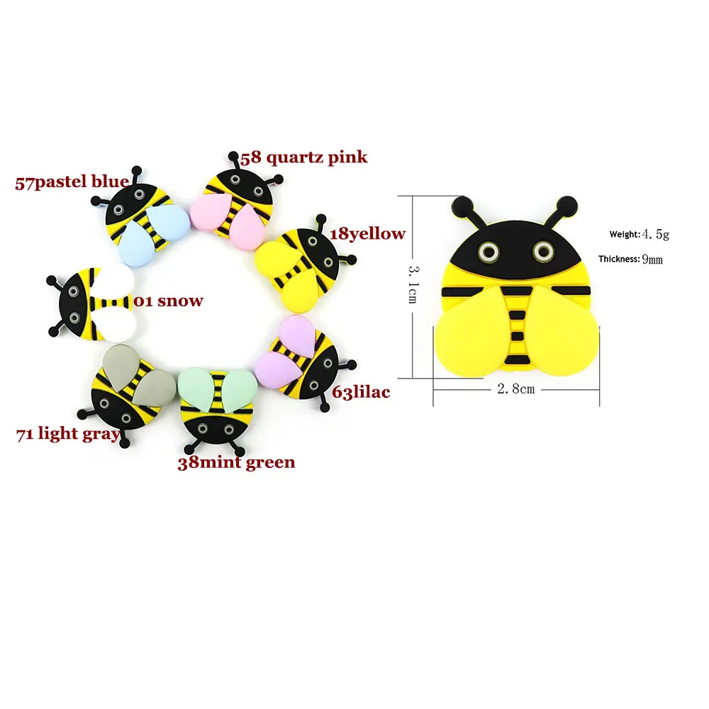 5 шт. силиконовые бусины Honeybee 2,8 см Прорезыватели для зубов игрушки Perle Силиконовые Зубные грызуны силиконы Kralen Mordedor Bee Прорезыватели бусины