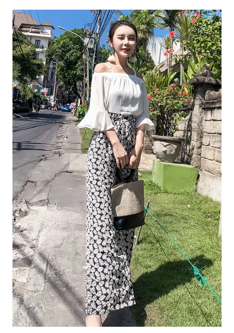 Летние новые винтажные Свободные Штаны Boho с высокой талией, свободные длинные женские брюки с цветочным принтом, повседневные женские пляжные штаны для отдыха