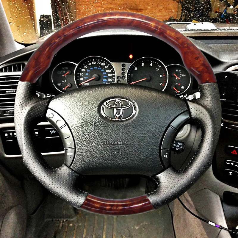 Кожа резьба по дереву рулевого колеса для 2003-2009 Toyota 4runner Sequoia Sienna, Tundra модель CAMRY Previa Tacoma Hiace Estima Hilux