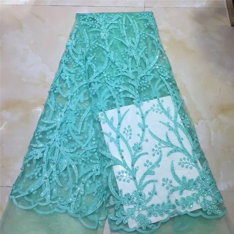 Новая Аква Зеленая африканская кружевная ткань вышитая нигерийская гипюр для