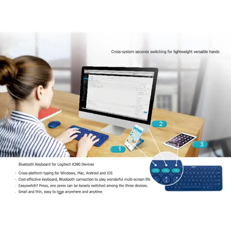 Многоуровневая беспроводная клавиатура с Bluetooth от logitech K380, ультра мини, бесшумная, для Mac, хромированная ОС, Windows, для iPhone, iPad, Android