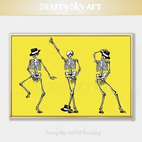 skilled painter hand painted funny skull oil painting on canvas funny micheal jackson style skull dancer dancing oil painting