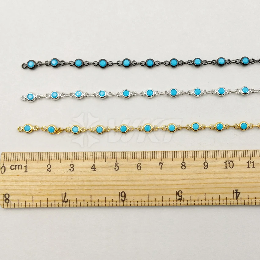 

BC104 Wholesale Resist Tarnishable Gold/Silver Color 10 Meter Blue Cubic Zirconia Chain Fashion Handmake Chain Women Jewelry