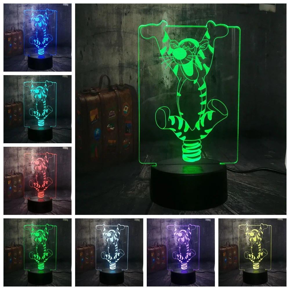 Новый Детский милый прыжка с принтом из мультиков тигр 3D LED RGB светодиодный Ночной