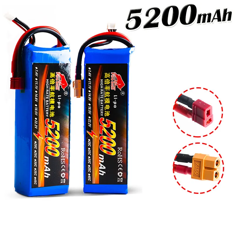 HUONIU мощность 7 4 V 11 1 14 8 22 2 5200mAh 45C 2S 3S 4S 6S перезаряжаемая литий-полимерная батарея XT60