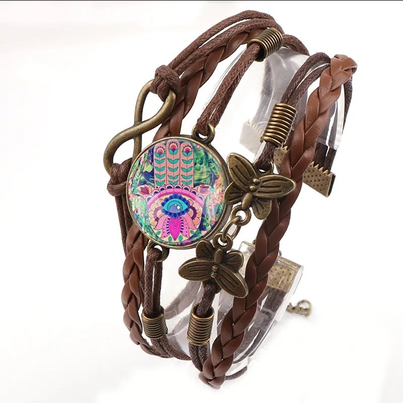 Коричневый браслет из искусственной кожи с изображением руки Хамас | Украшения и