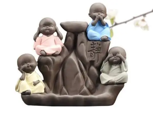 

Four Small Monks Buddha Statue Backflow Incense Burner Censer Home Aromatherapy Feng Shui Ornaments