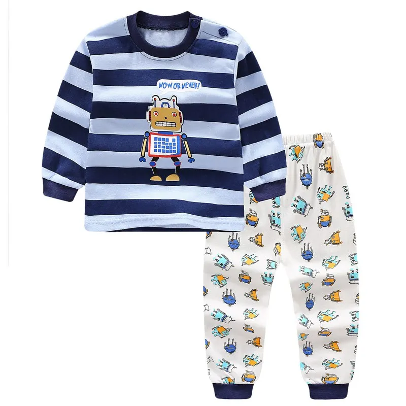 Style 19 Chivry/хлопковые детские пижамные комплекты для мальчиков; Милая футболка с длинными рукавами и круглым вырезом и принтом с героями мультфильмов; топы и штаны; детская одежда для маленьких девочек - Цвет: Style 19