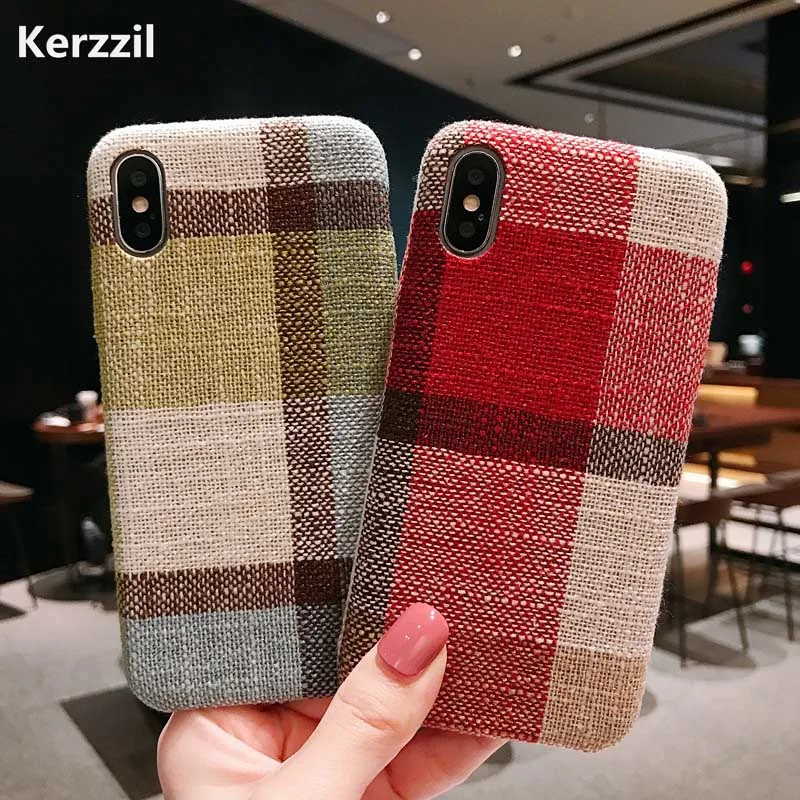 Цветной тканевый чехол Kerzzi для iPhone XS MAX X 6 7 8 Модные Цветные Чехлы в клетку Plus