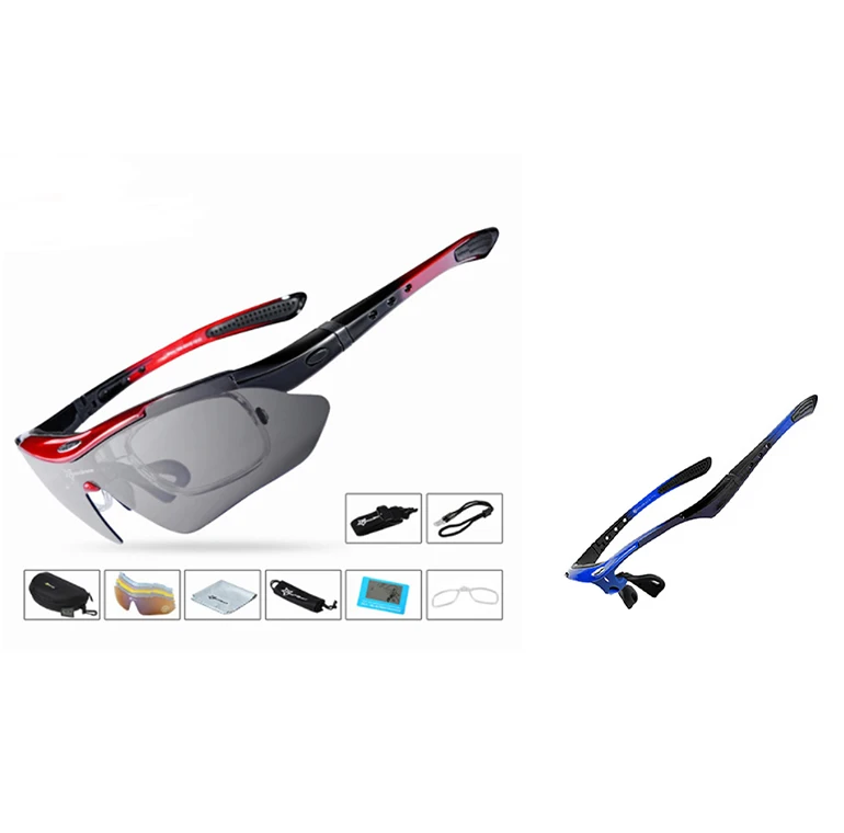 Red with blue ROCKBROS MBT, велосипедные очки, поляризационные, спортивные, мужские, для улицы, солнцезащитные очки, спортивные, для езды, очки для велосипеда, велосипеда, 5 линз - Цвет: Red with blue