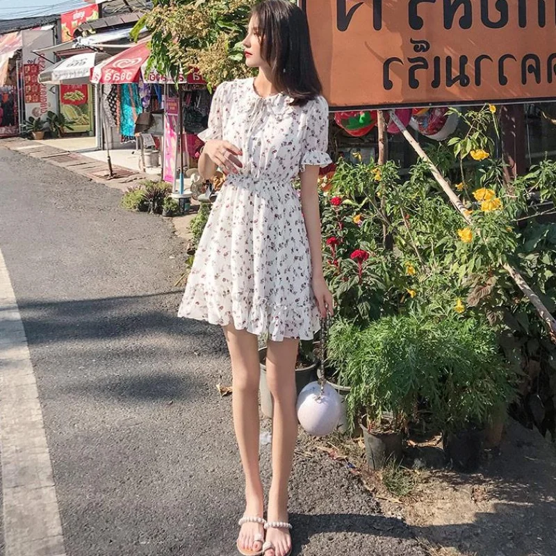 Летнее офисное пляжное милое винтажное платье с цветочным рисунком рубашка