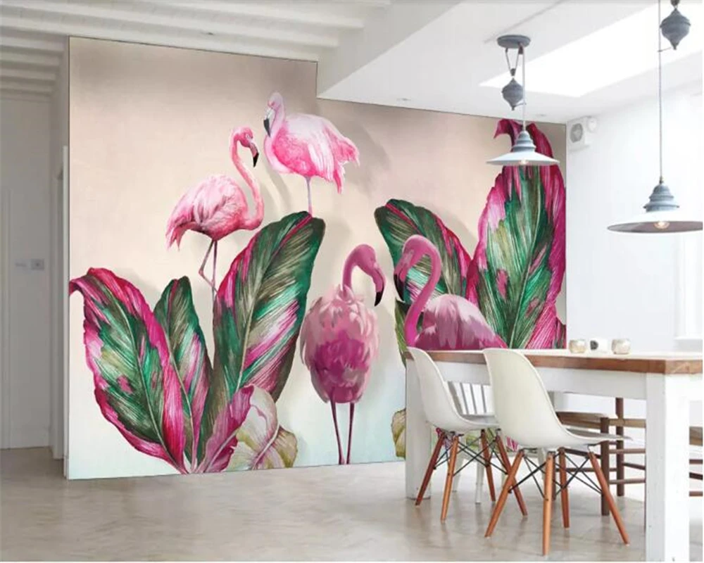 

Beibehang Custom wallpaper mural Modern tropical plant banana leaf flamingo TV background wall 3d wallpaper painting tapeta