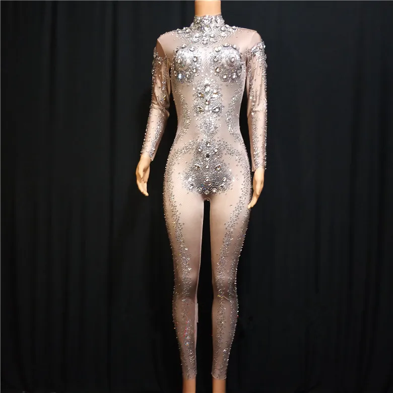 Glittering Rhinestones Jumpsuit Women Stage Dance Costume Nightclub Dancer Female Singer Performance Stage Wears Bright Leotard