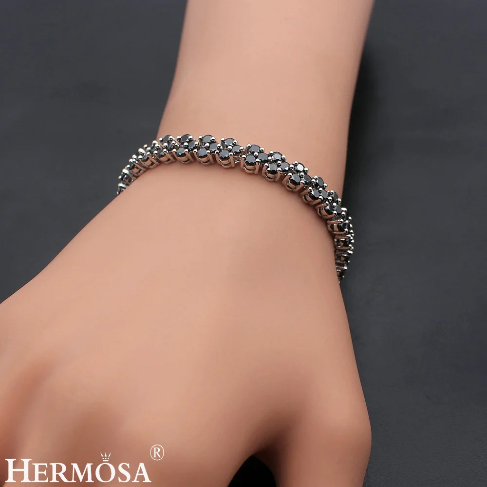

Hermosa Jewelry Charm Flower Black Onyx Silver Color Bracelets 6.75" 16.5cm