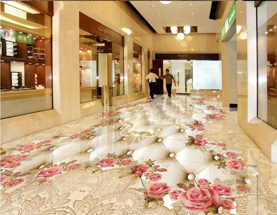 3d floor painting wallpaper European luxury rose flower 3D marble pvc flooring | Обустройство дома