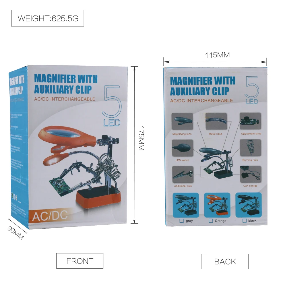 

5 LED Auxiliary Clip Magnifier 3 In 1 Welding Magnifying Glass with helping Hand Soldering Solder Iron Stand Holde