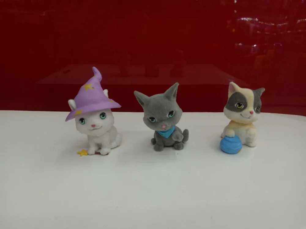 100 шт 4-5 см Kawaii милый кот собака Флокирование плюшевые фигурки куклы можно использовать в девочек играть дом игрушки d10