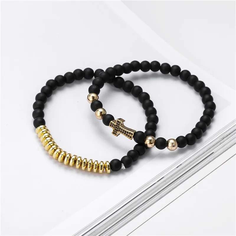 Набор из натуральной черной матовой бусина и браслета 2 шт./компл.|Браслеты с