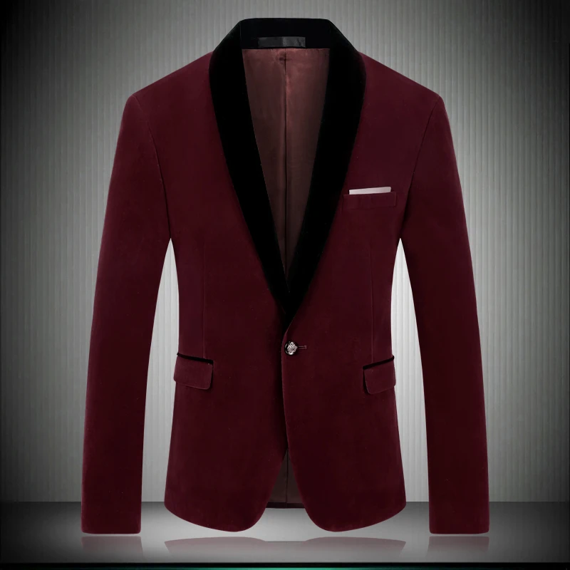 

Blue Wine Velvet Men's Blazer Jacket Slim Fit Solid Party Blazer Men Prom Wear Autumn Red Mens Suit Jacket 8670