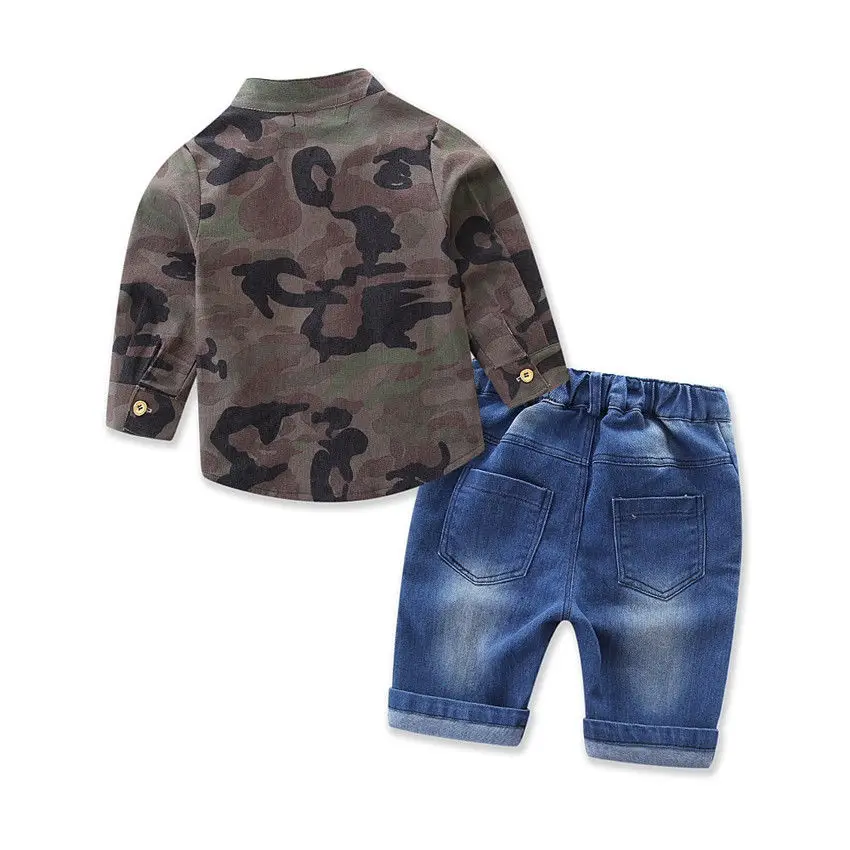 2pcs Toddler Kids Child Baby Boy Camo Shirt Tops Jeans Denin Pants Outfits Summer Set Casual Clothes 1-7Y | Детская одежда и обувь