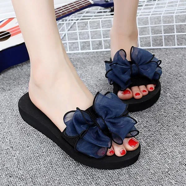 2019 новые милые летние женские шлепанцы сетчатый бант плоская Нескользящая