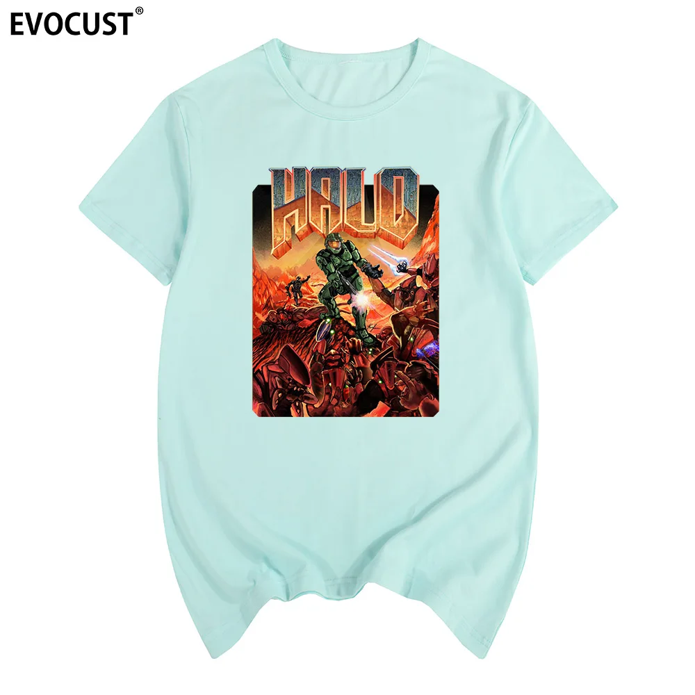 aque blue Halo Master Chief аниме Войны Игра Футболка хлопок мужская футболка новая футболка Wo мужчины s пара любит дизайн лето - Цвет: aque blue