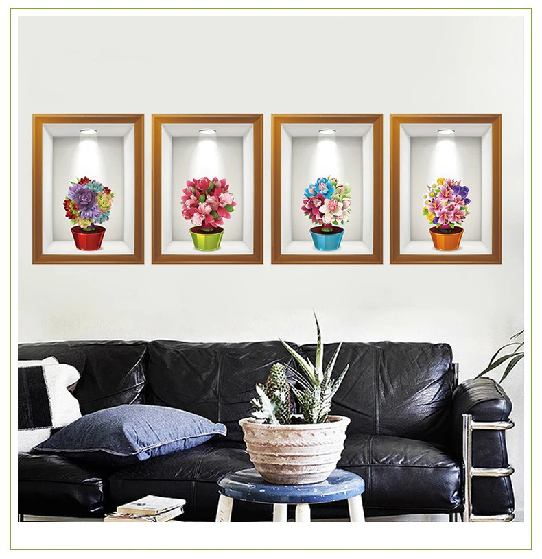 Стереоскопический эффект Наклейка на стену 4 цветы в наборе экологически чистый